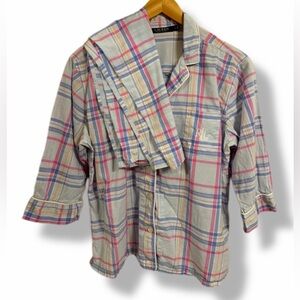 Lauren Ralph Lauren Cozy Plaid Classic Pajama Set Cotton Button Top and Pants L